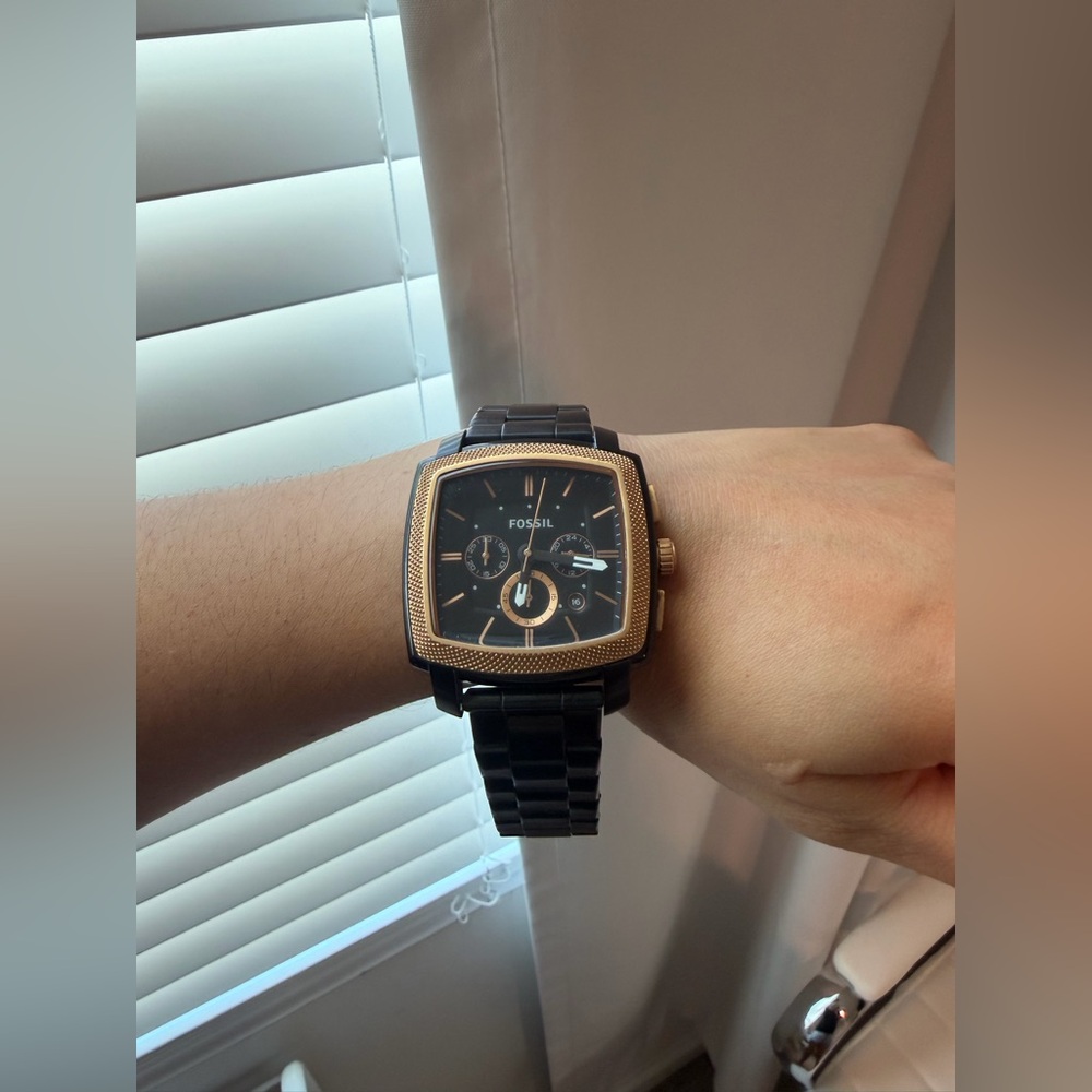 Fossil Watch Chronograph Stainless Steel Rose Gold Tone Black - Picture 11 of 15